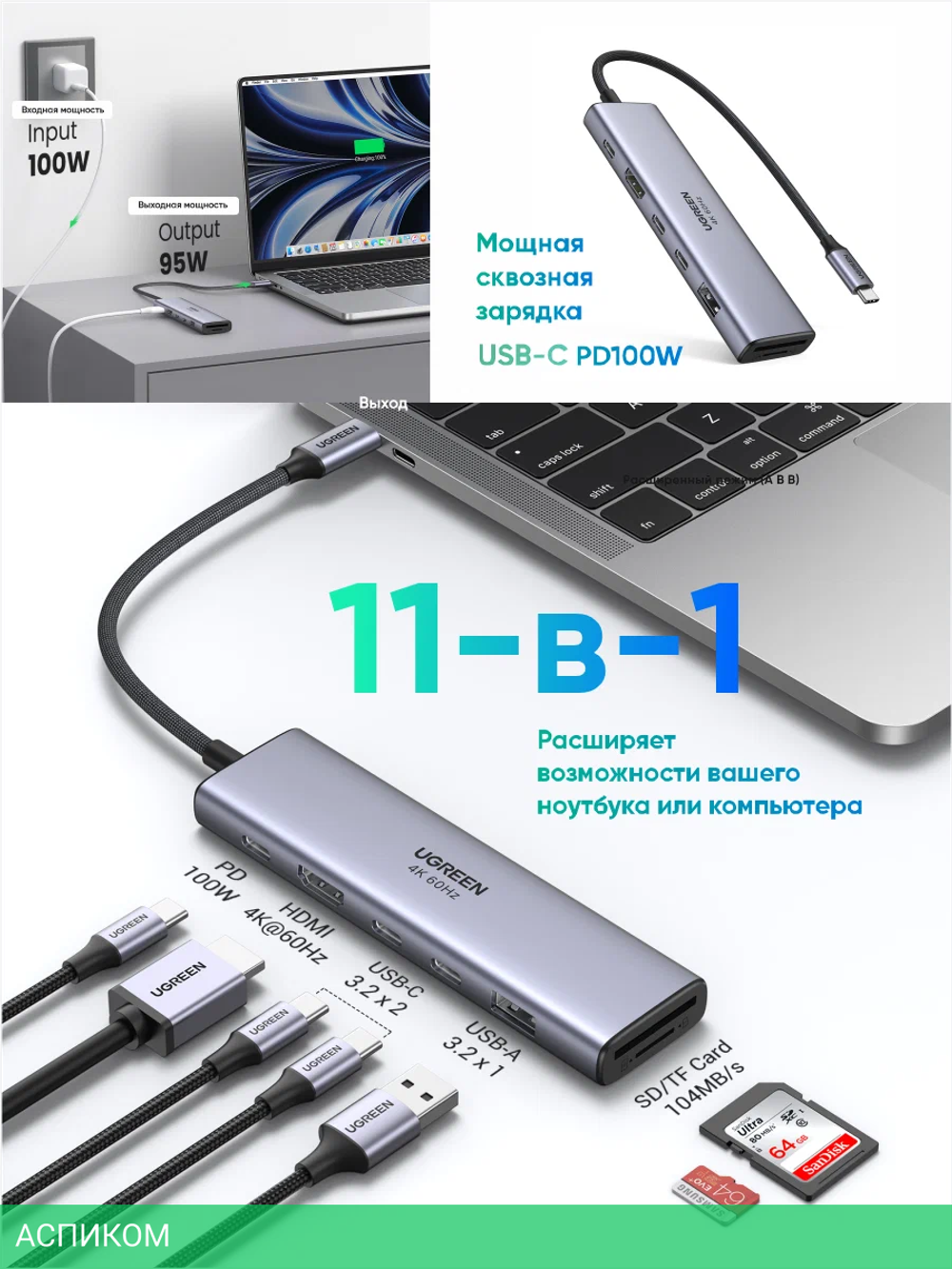Док-станция Ugreen CM511 Space Gray (45521)