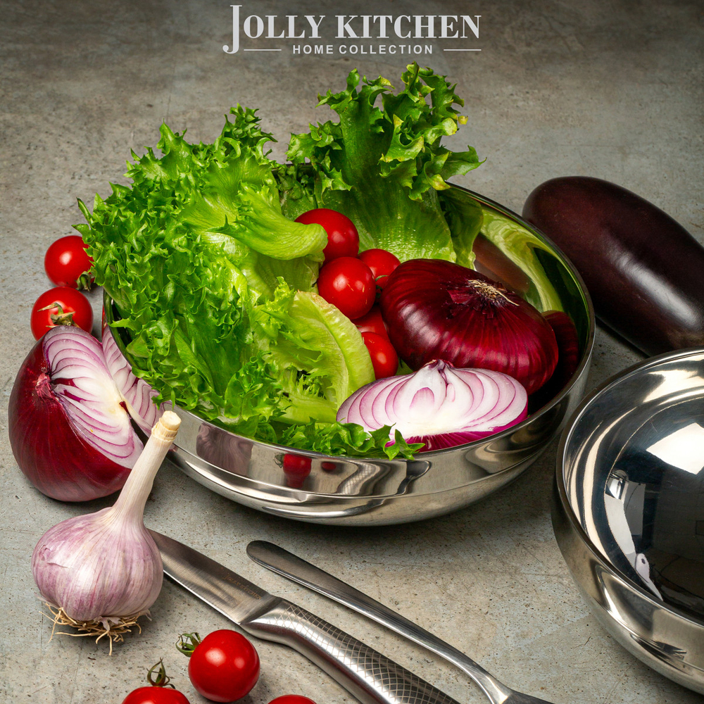 Миска Jolly Kitchen нержавеющая сталь, двойные стенки, глянцевая, 21 см