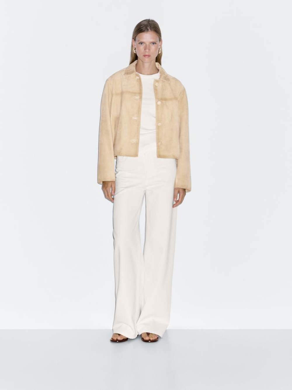 Massimo Dutti Короткая замшевая куртка, бежевый