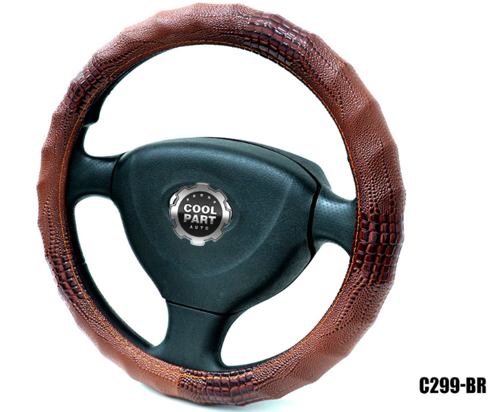 Оплетка на руль круглая Coolpart MAXIMAL (37*38) экокожа-крокодил коричневый C299-BR