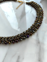 Колье из бисера "Змейка" ручной работы, цвет - Бронза тёмная