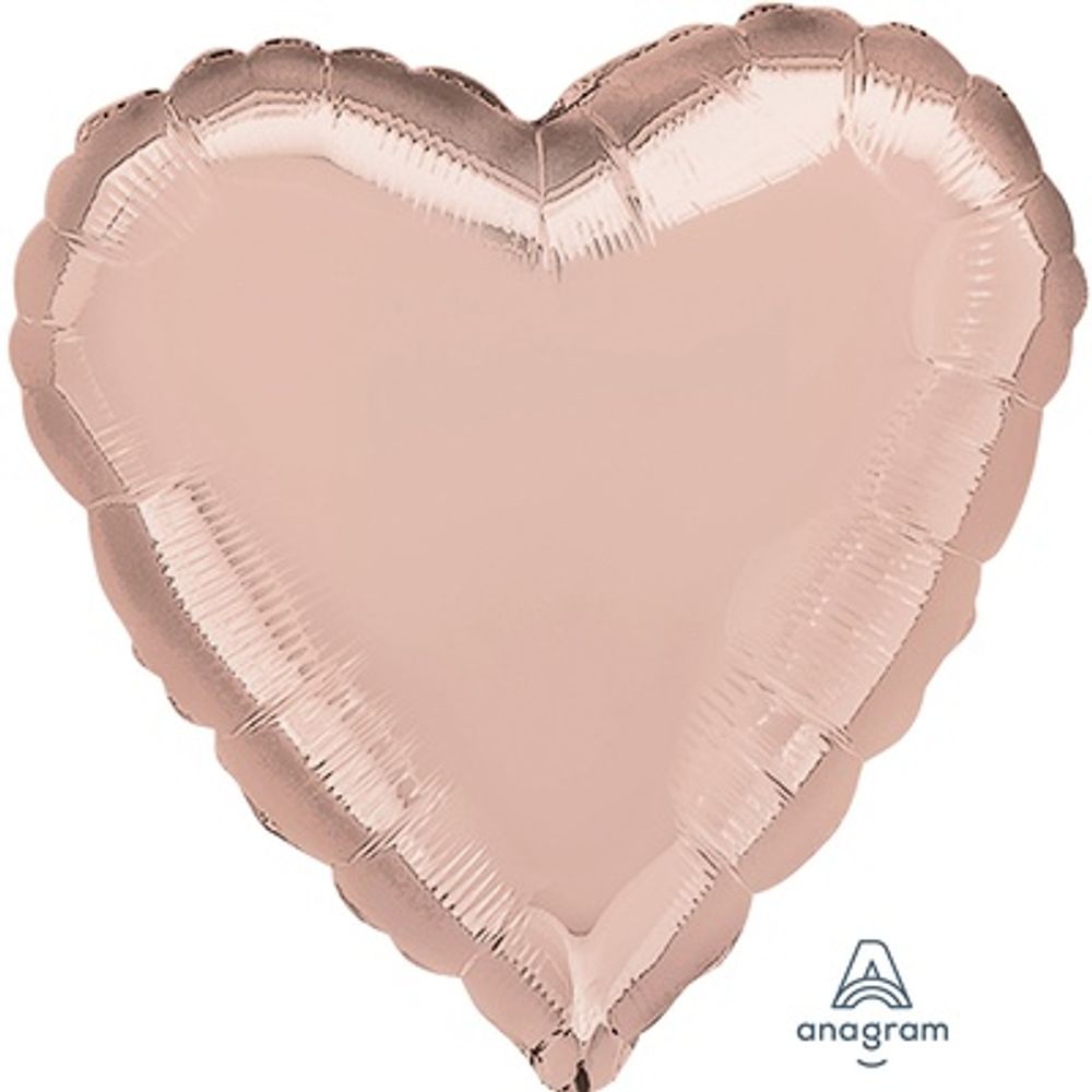 AN Шар Сердце 18" / 46 см, Металлик Rose Gold (БГ-15)