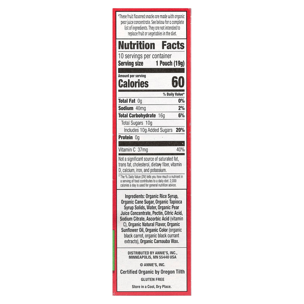 Annie's Homegrown, Organic Bunny Fruit ™ Snacks, летняя клубника, 10 пакетиков по 19 г (0,7 унции)