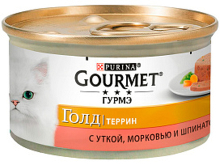 Корм влаж. Гурмэ Gold, д/взр. кош., паштет,утка, морковка, шпинат., 85 г