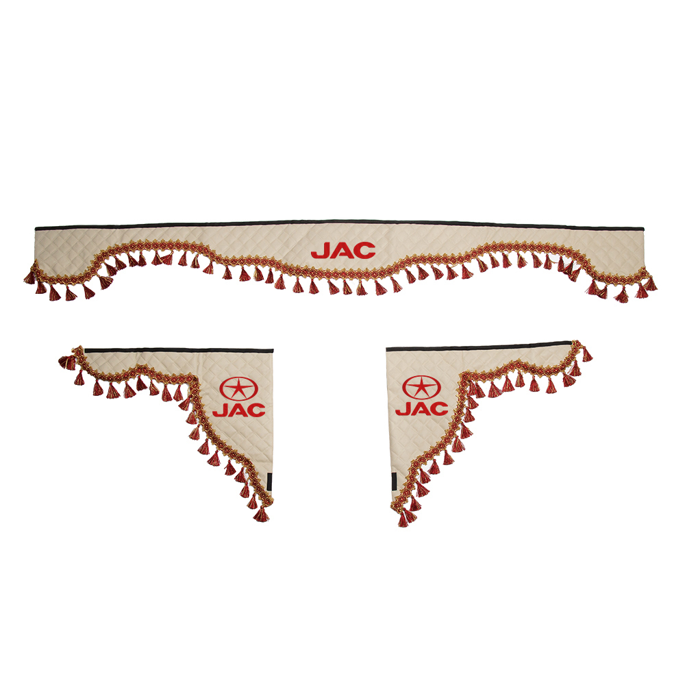 Ламбрекен с косынками стеганые JAC (экокожа, бежевый, красные кисточки)