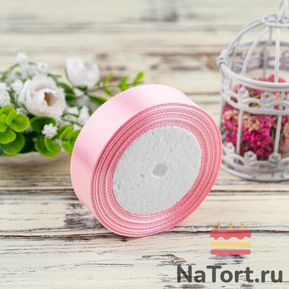 Лента атласная 25 мм (23 метра, цвет №4 Нежно-розовый)