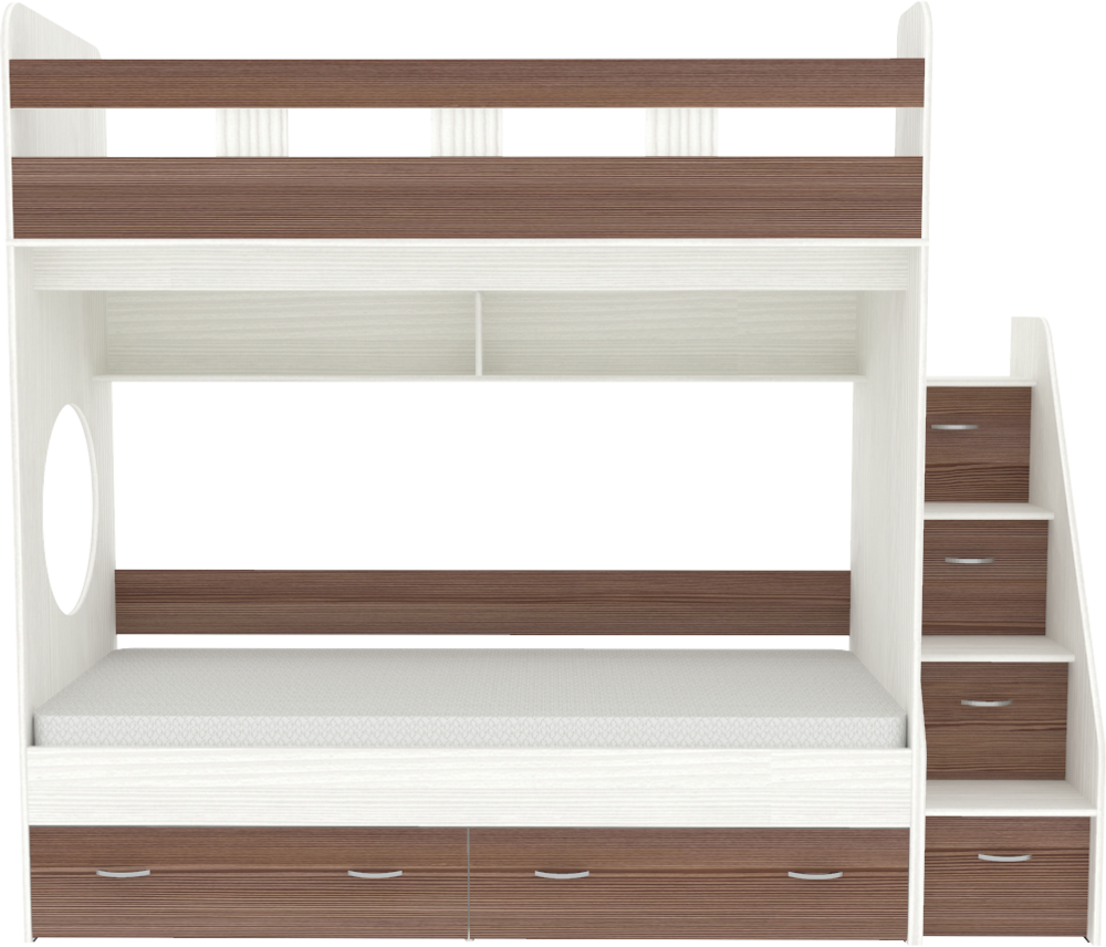 Двухъярусная кровать КарИВи Юниор 1 90х200 Белое Дерево Бодего Темный