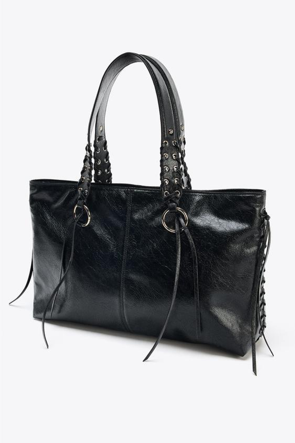 ZARA СУМКА-ШОПЕР С БАХРОМОЙ, ЧЕРНЫЙ