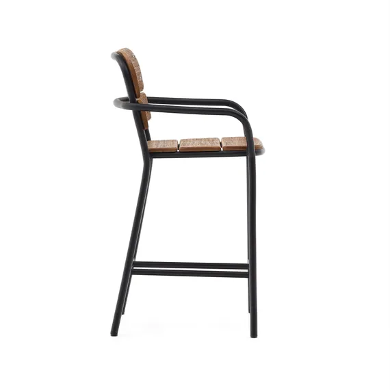 Полубарный стул Algueret из эвкалипта с натуральной отделкой и черного алюминия