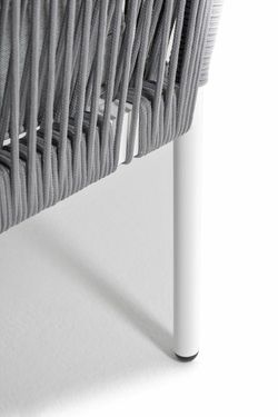 "Канны" угловой модуль плетеный из роупа, каркас алюминий белый шагрень, роуп светло-серый круглый, ткань светло-серая