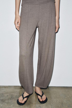 ZARA МЯГКИЕ ШИРОКИЕ БРЮКИ, КОРИЧНЕВЫЙ МЕЛАНЖ