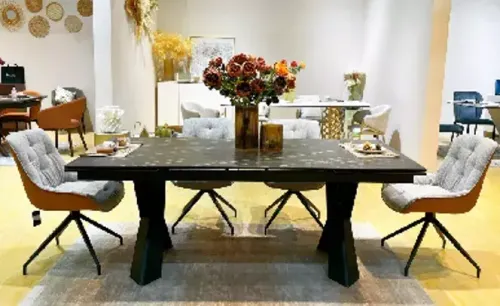 Стол ORISTANO 200 MARBLES KL-99 Белый мрамор матовый, итальянская керамика/ черный каркас