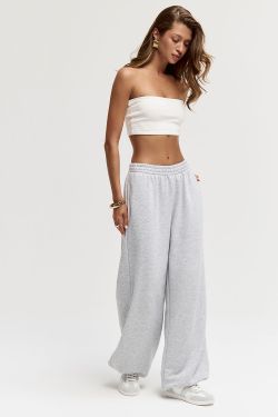 Широкие джоггеры без начеса цвета серый меланж