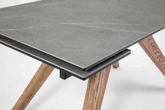 Стол Орландо-М (дуб/нога светлый дуб с черной патиной/столешница стекло Карелия)