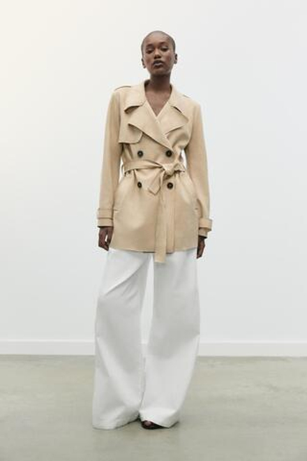 ZARA ТРЕНЧ ИЗ ИСКУССТВЕННОЙ ЗАМШИ, БЕЖЕВЫЙ