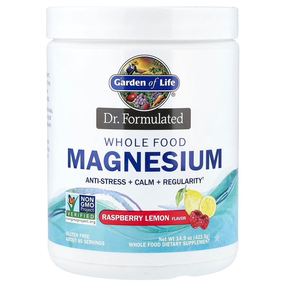 Garden of Life, Компанией Dr. Formulated, цельнопищевой магний, со вкусом малины и лимона, 421,5 г (14,9 унции)