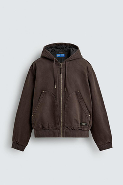 ZARA СТЕГАНАЯ КУРТКА С КАПЮШОНОМ, КОРИЧНЕВЫЙ