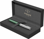 Ручка-роллер Parker Sonnet Essentials Green SB Steel CT 2169364, цвет чернил black, перо: F, в подарочной упаковке.