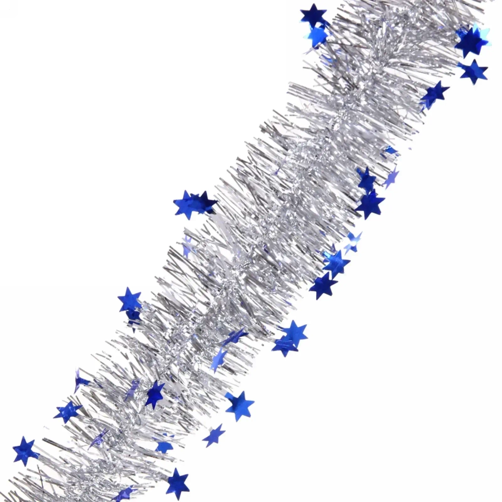 Мишура 2м 6см «Звездочки», Серебро/синий