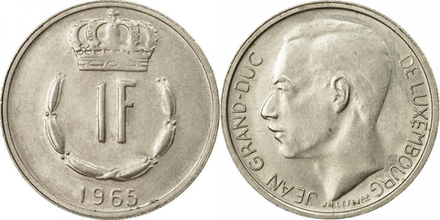 Люксембург 1 франк, 1965 - 1984 Герцог Жан XF