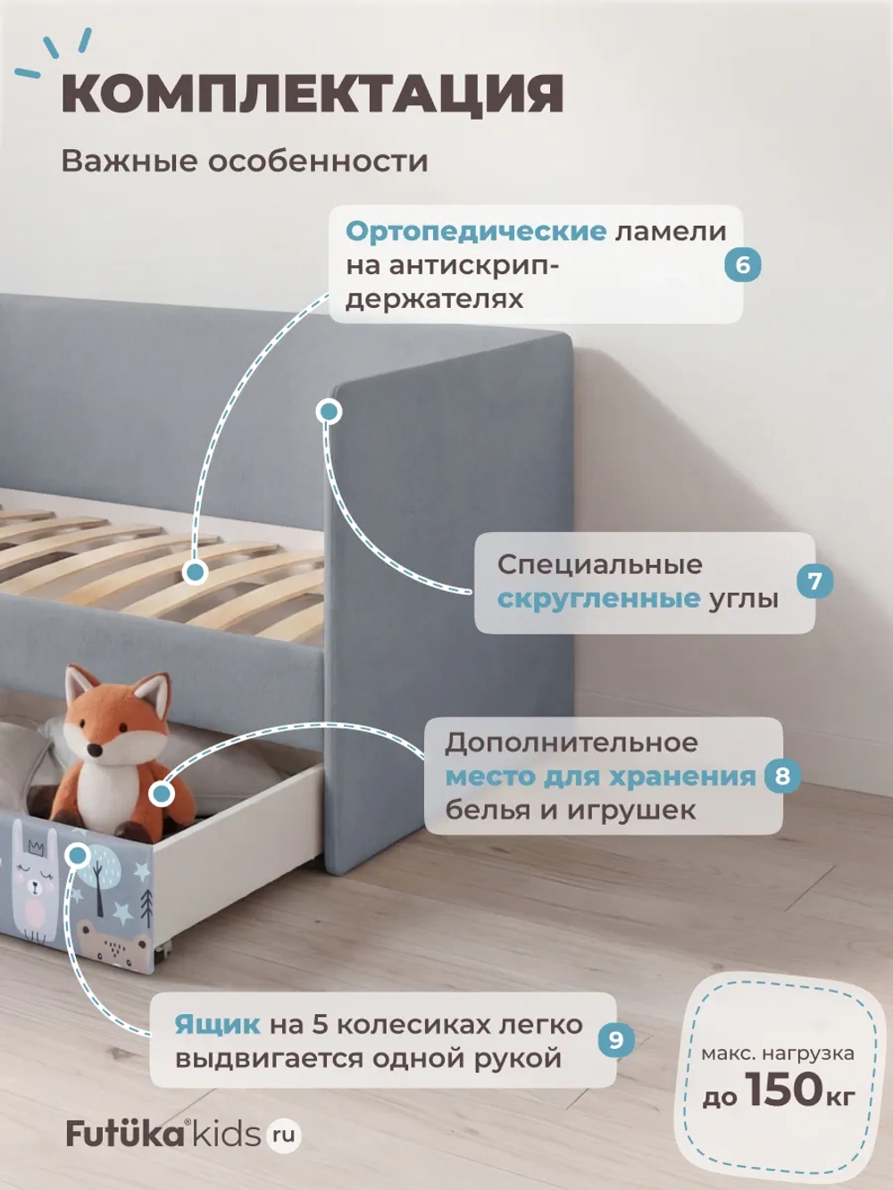 Кровать детская 160х80 с бортиком и ящиком Майло Арт