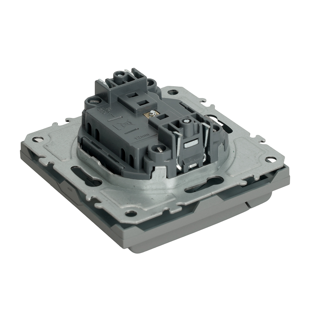 Розетка 1-местная с крышкой с защ. штор, STEKKER, б/з, 250В, 16А, серия Эмили, RST16-5113-10, платиново-серый, soft touch 49956