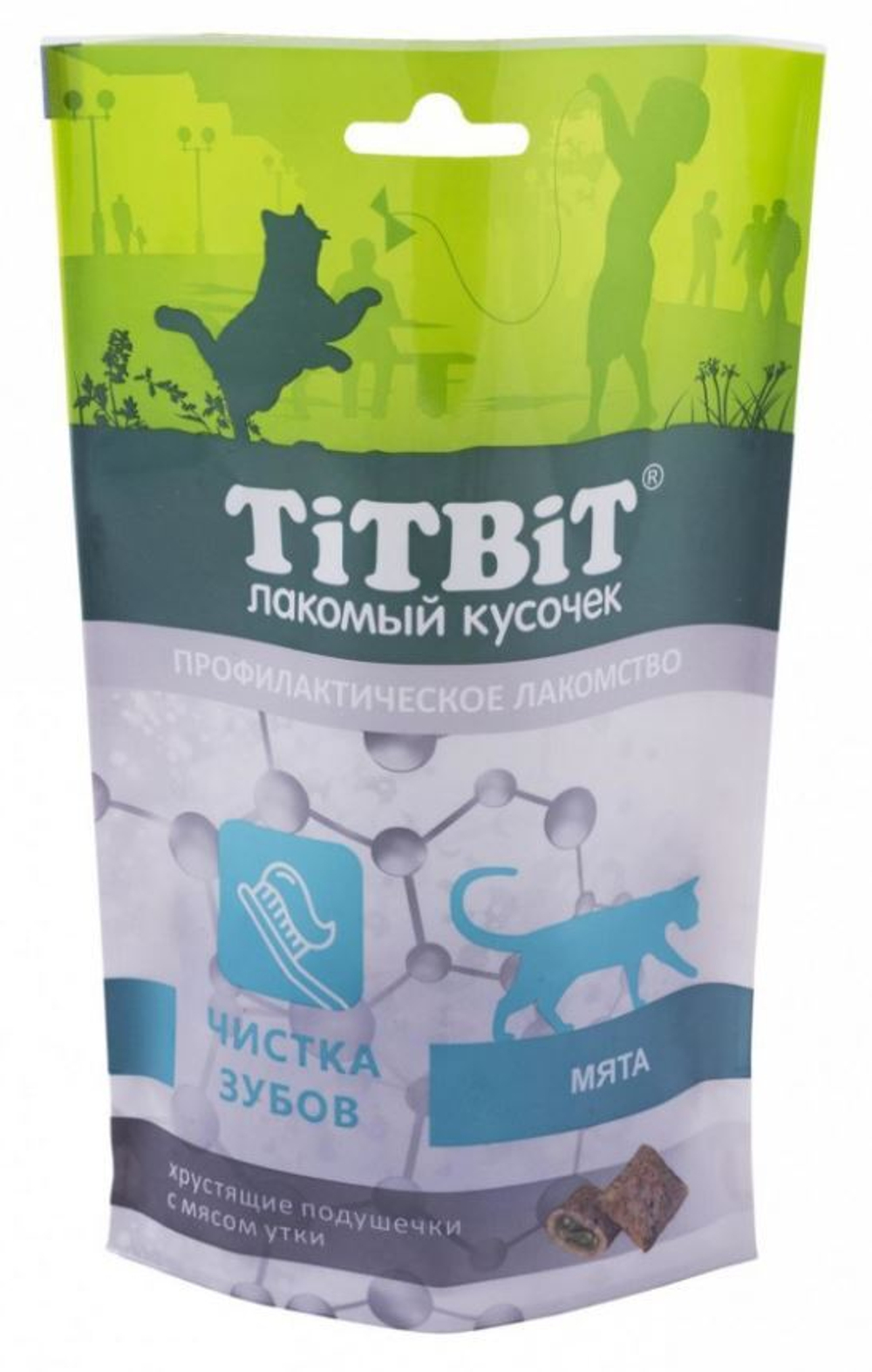 Подушечки с мясом утки Чистка зубов, 60гр лакомство для кошек ТитБит