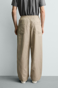 ZARA БРЮКИ BALLOON FIT С ЗАЩИПАМИ, БЕЖЕВЫЙ