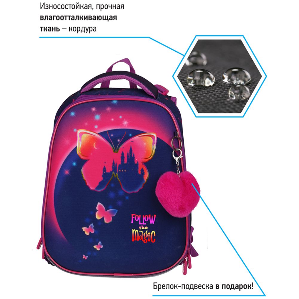 Ранец Berlingo Expert Max Magic butterfly 37х28х16см, 2 отд., с анат. спинкой + дождевик