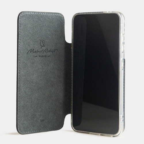 Чехол-книжка для Samsung Galaxy S25 из кожи теленка, черного цвета