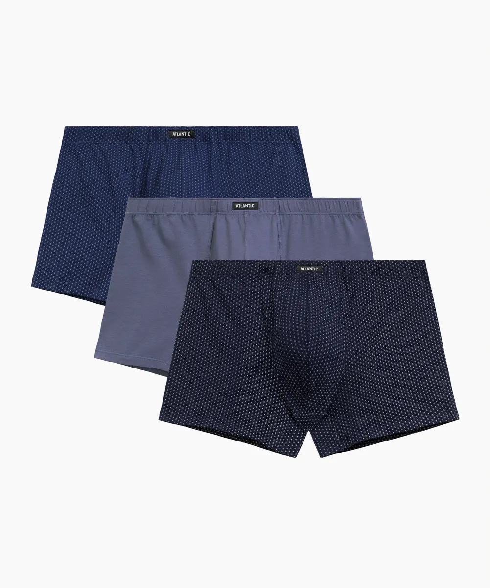 Мужские трусы шорты Atlantic, набор из 3 шт., хлопок, кобальт + деним + темно-голубые, 3MH-218