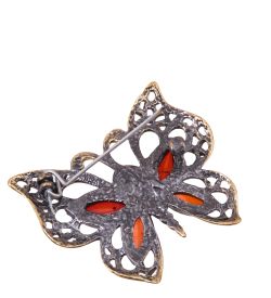 AM-3828 Брошь «Бабочка Монарх» (латунь, янтарь)