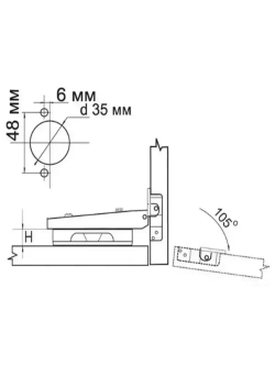 Петли мебельные с доводчиком быстросъемные четырехшарнирные Clip-on 105 градусов накладные комплект 2 шт