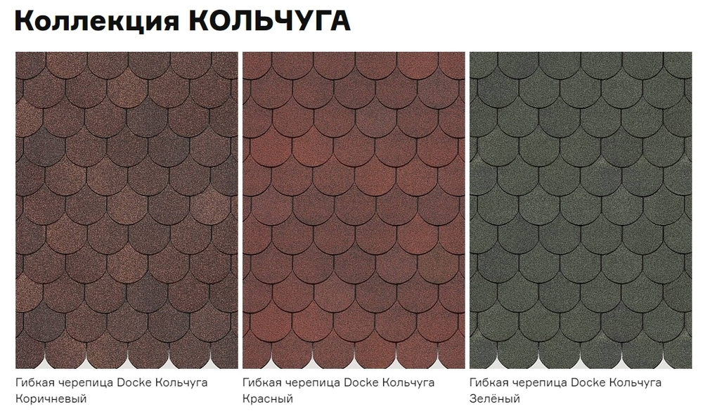 Гибкая черепица Döcke PIE Standard/КОЛЬЧУГА Зеленая/Коричневая/Красная