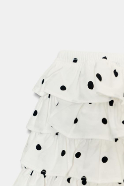 ZARA МИНИ-ШОРТЫ В ГОРОШЕК С ВОЛАНАМИ, ЭКРЮ/ЧЕРНЫЙ