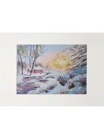 Картина авторская акварельная в паспарту 21х30 см на стену для интерьера "Морозное утро"