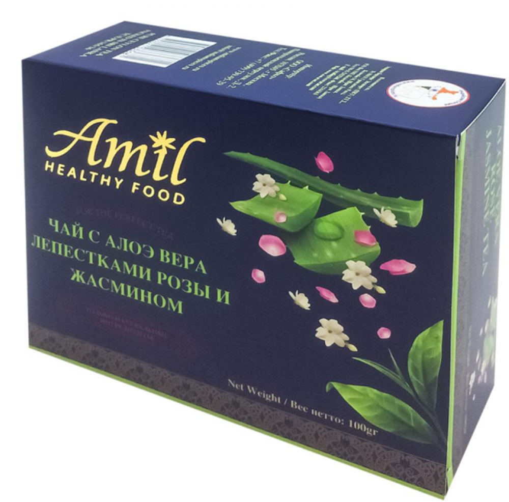 Черный чай с алоэ вера, лепестками розы и жасмином Amil healthy food, 100 г
