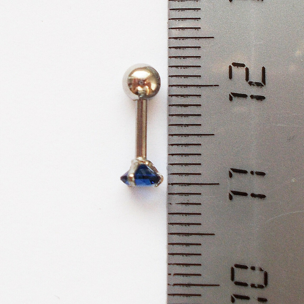 Микроштанга ( 6мм) для пирсинга уха (козелок, хеликс, трагус) с синим кристаллом 4мм. Медицинская сталь. 1 шт.