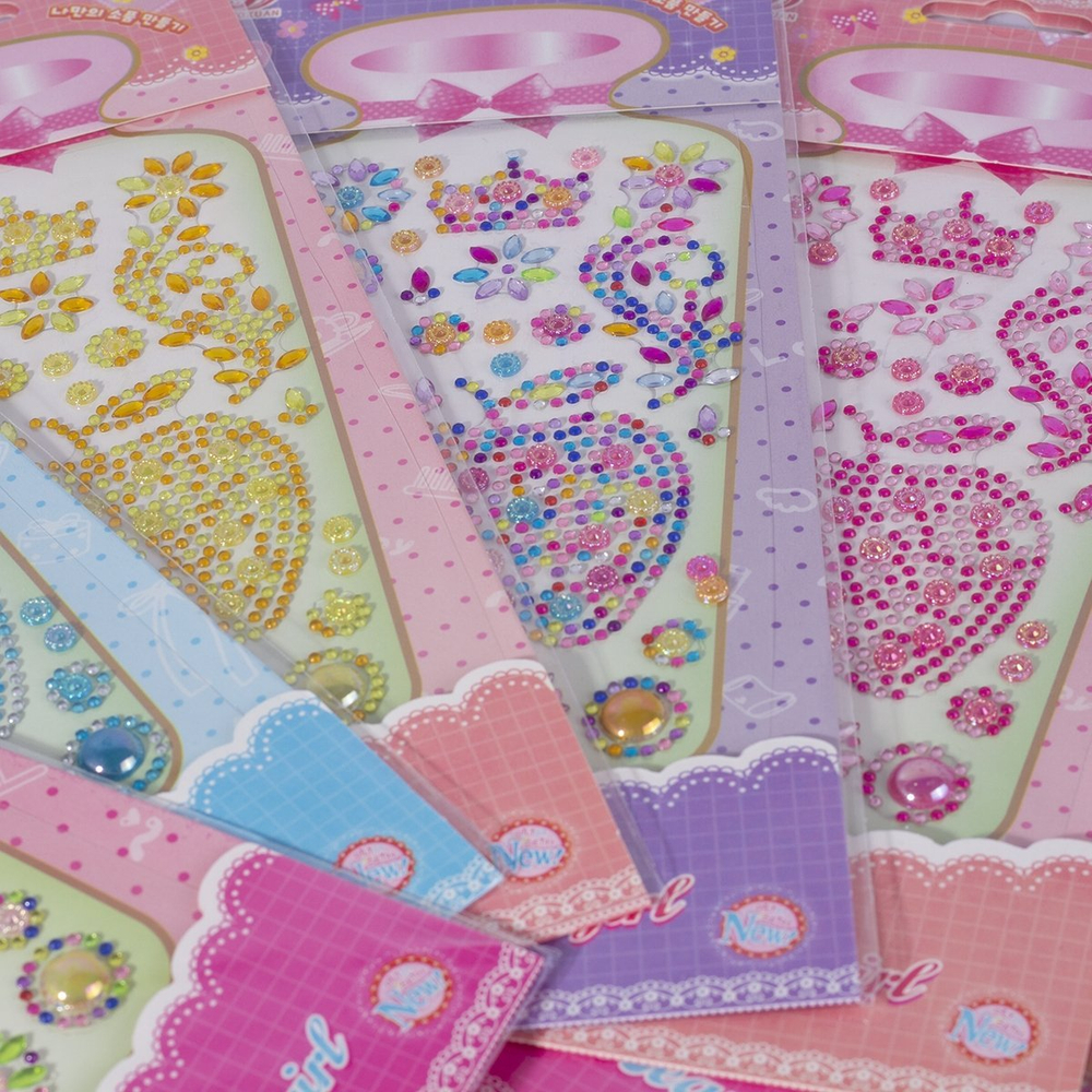 Наклейки-стразы Alingar, акриловые, "Яблочко", яблоко, цветы, корона, пакет с европодвесом