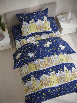 Постельное белье бязь Сказка "Зимняя сказка" 1,5-сп  Наволочка 70х70 см 1 шт Простынь на резинке 90x200 см Пододеяльник 145x215 см