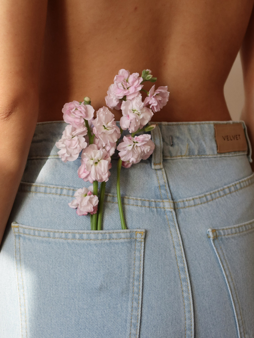 Джинсы голубые прямые на завышенной талии