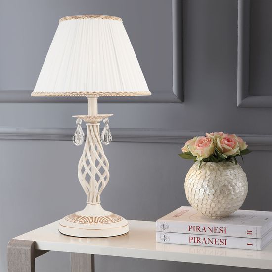 10054/1 / настольный светильник /   белый с золотом/прозрачный хрусталь Strotskis