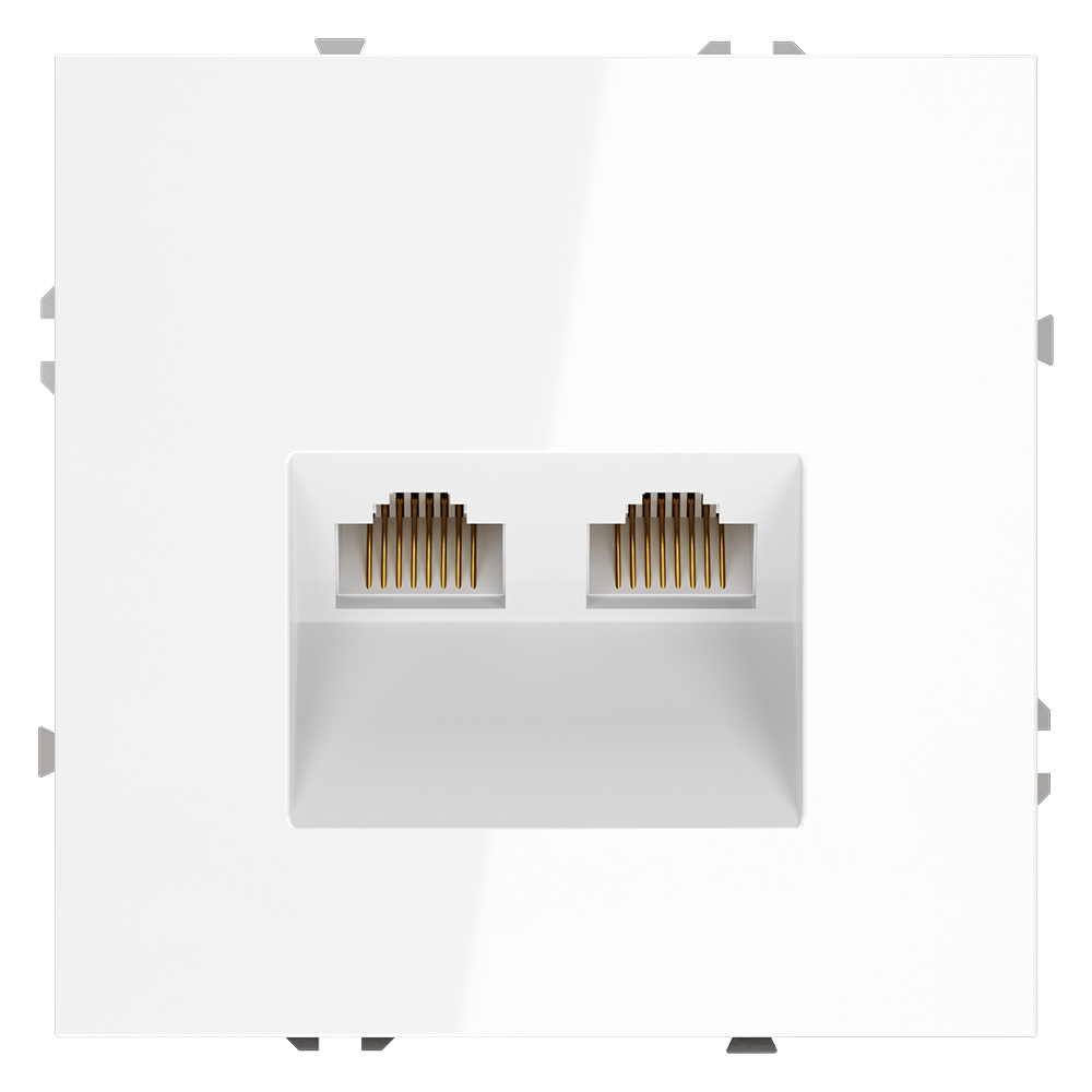 Розетка компьютерная встраиваемая VOLTUM S70 двойная RJ45+RJ45 кат.6, (белый глянцевый)