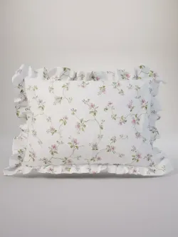 Декоративная наволочка с рюшами, оборками "Весенние цветы" 40х60 см, 1 шт, без молнии