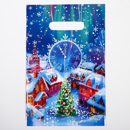 Новый год. Пакет "Волшебная ночь", полиэтиленовый с вырубной ручкой, 20х30 см.