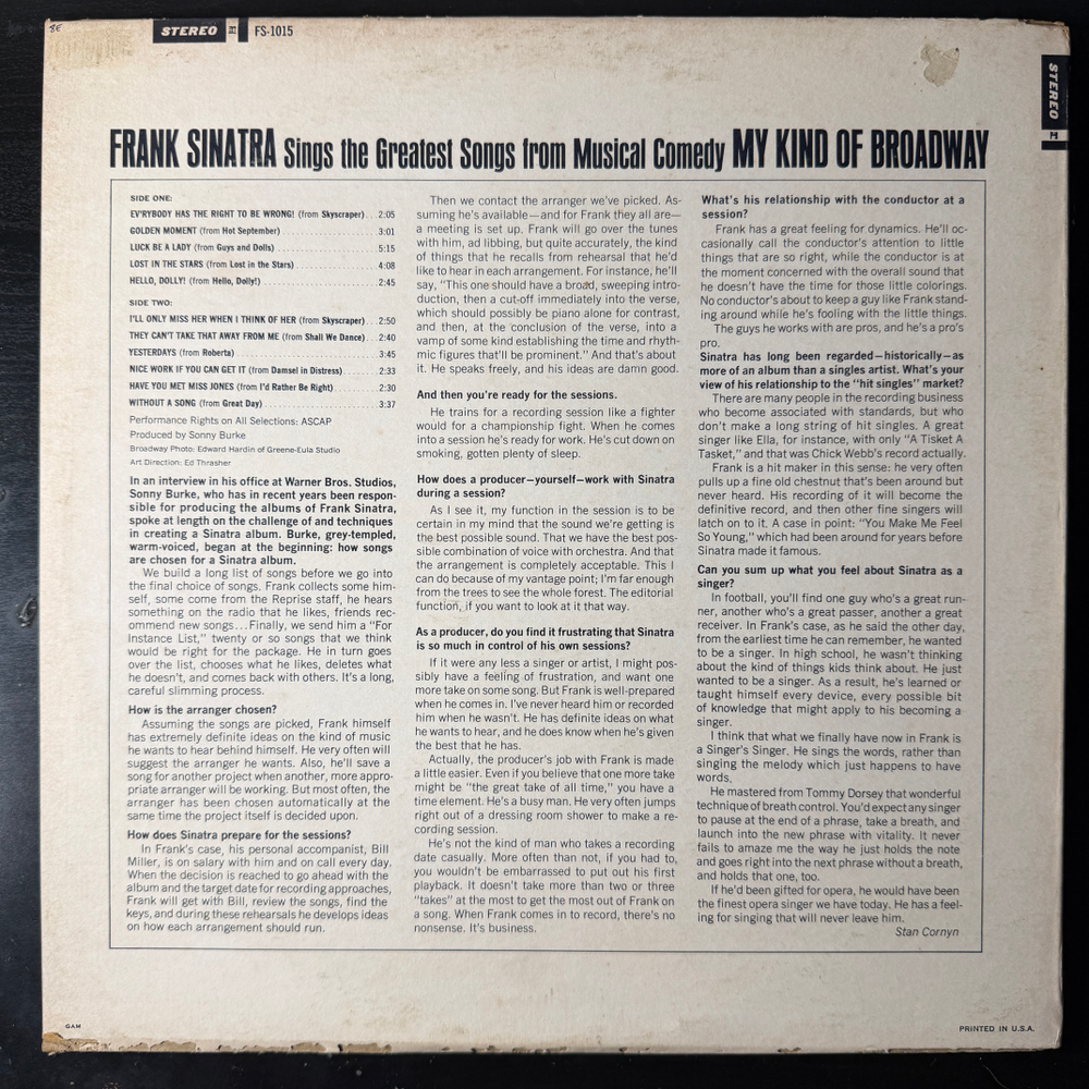 Frank Sinatra ‎– My Kind Of Broadway (США 1965г.) Т
