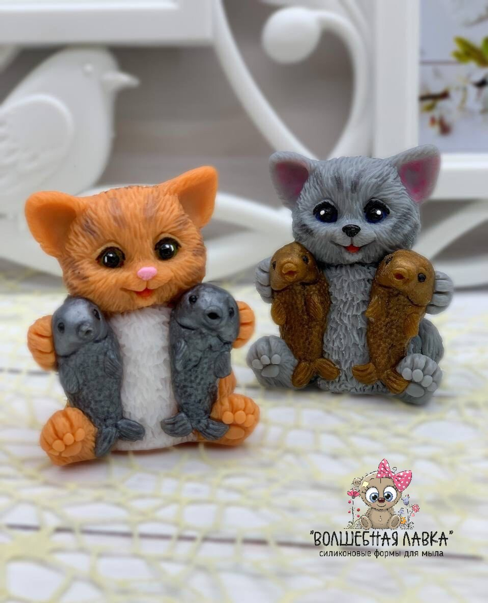 Силиконовая форма Котик с рыбками