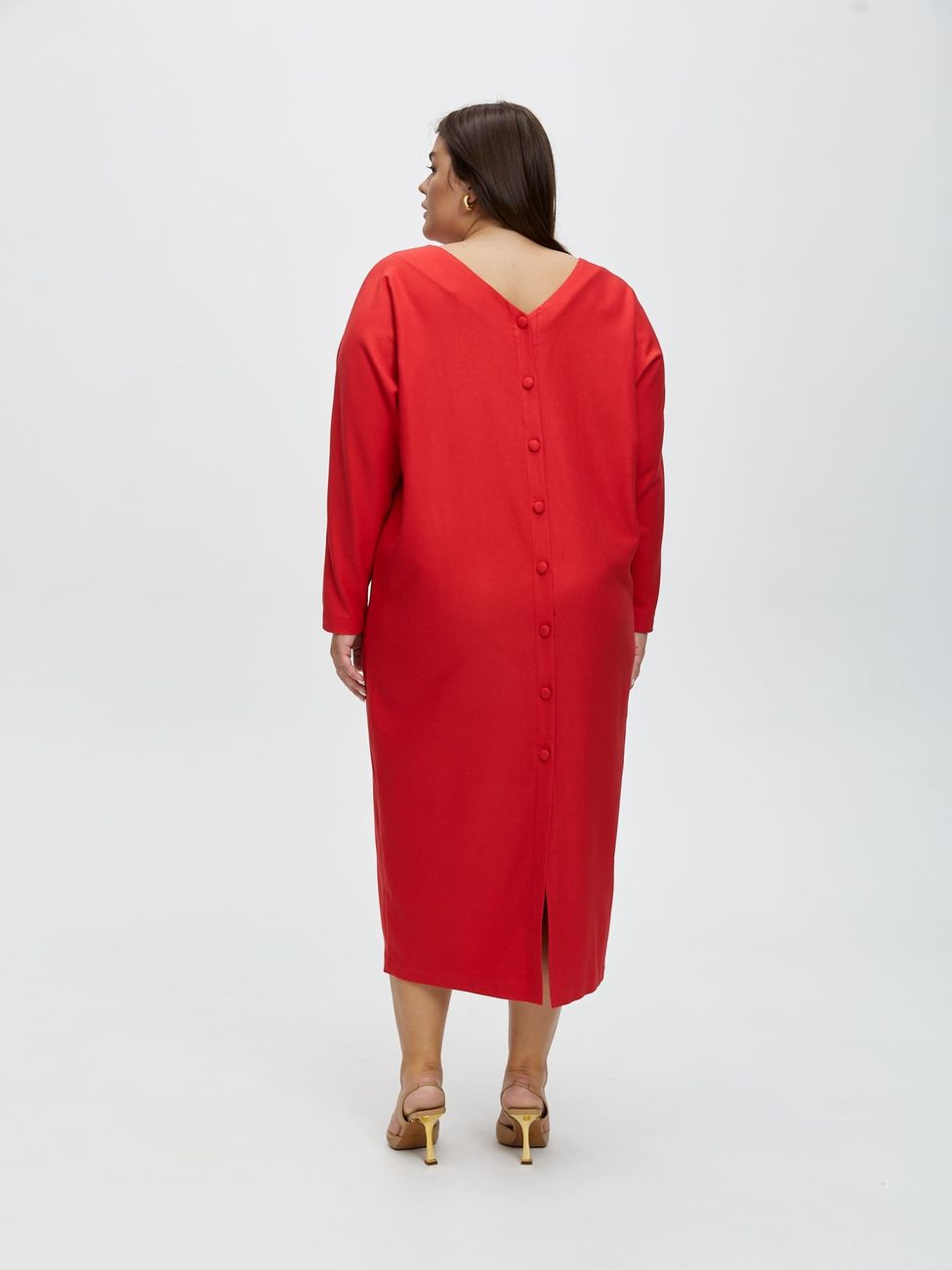 Платье на пуговицах с поясом, красный