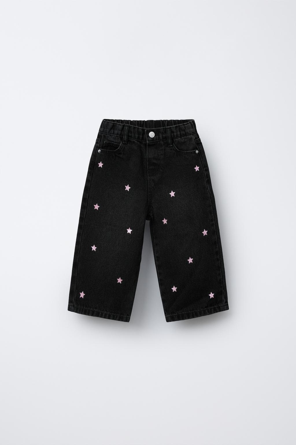 ZARA ДЖИНСЫ-КЮЛОТЫ «ЗВЕЗДЫ» С БЛЕСКОМ, ЧЕРНЫЙ