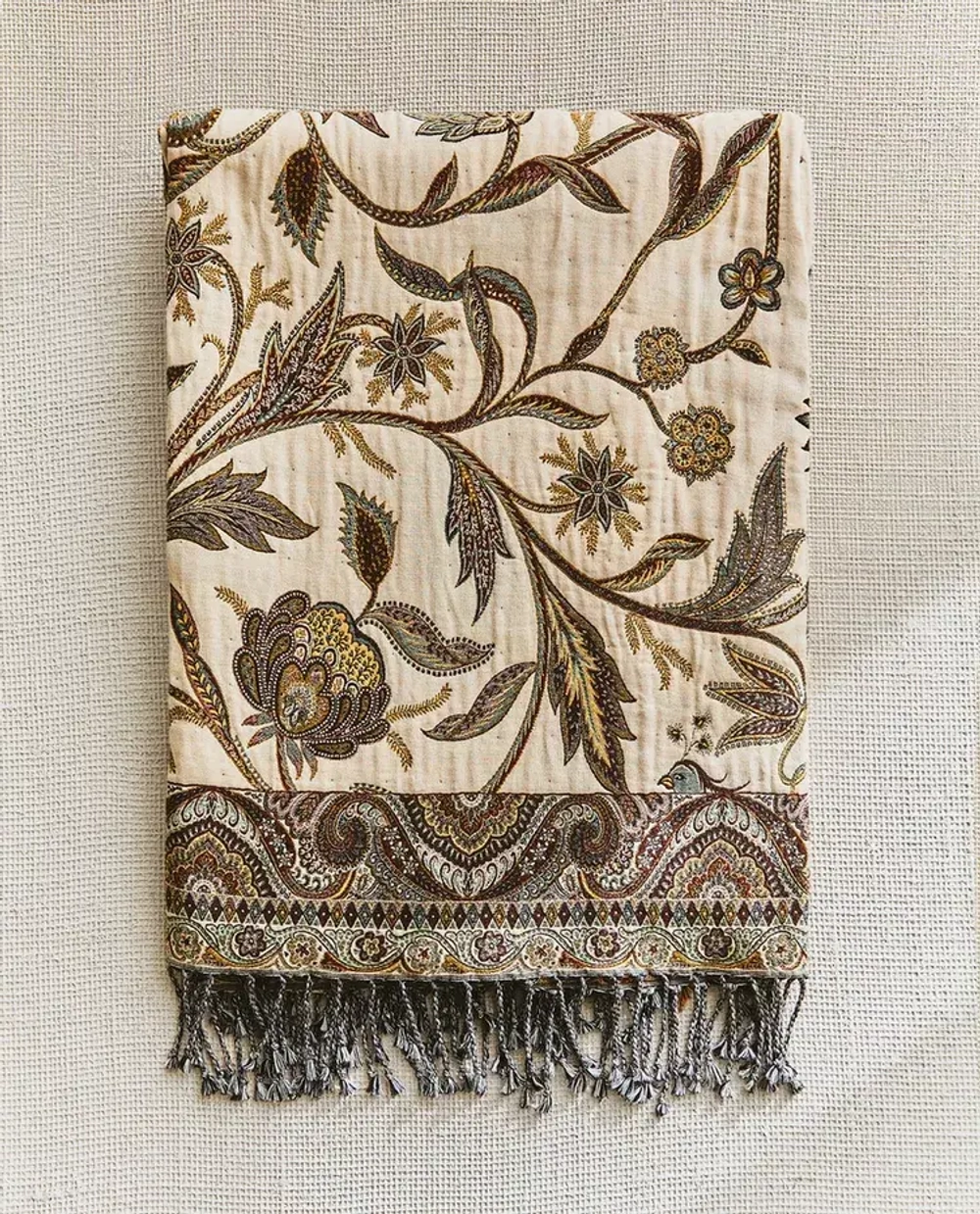 ZARA HOME ПЛЕД С ЖАККАРДОВЫМ УЗОРОМ НА ПРИРОДНУЮ ТЕМАТИКУ, ЗЕЛЕНЫЙ